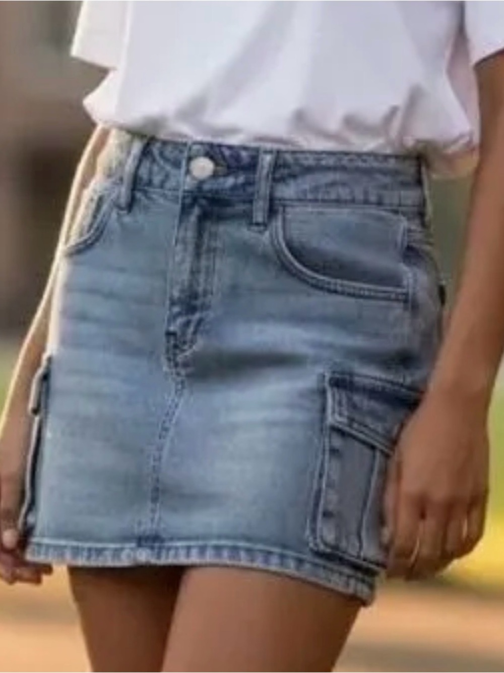 Light Blue Denim Cargo Mini Skirt